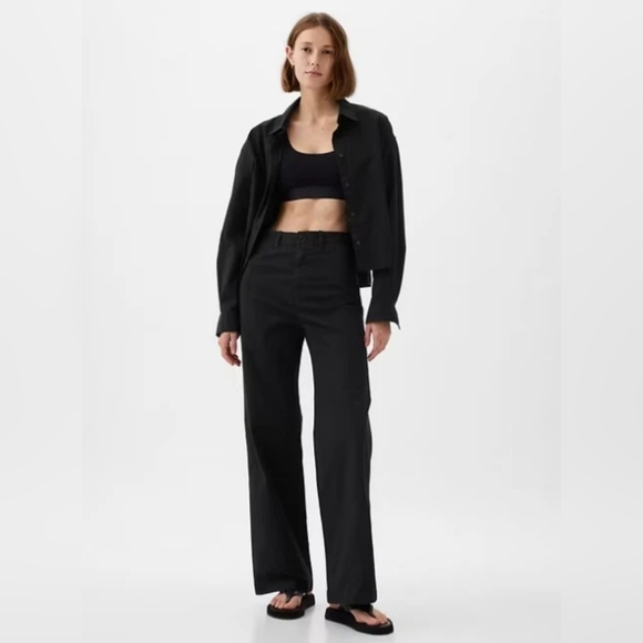 GAP High Rise Stride Wide Leg Canvas Khakis Ankle Pants Black Size 12 NWT RT$80